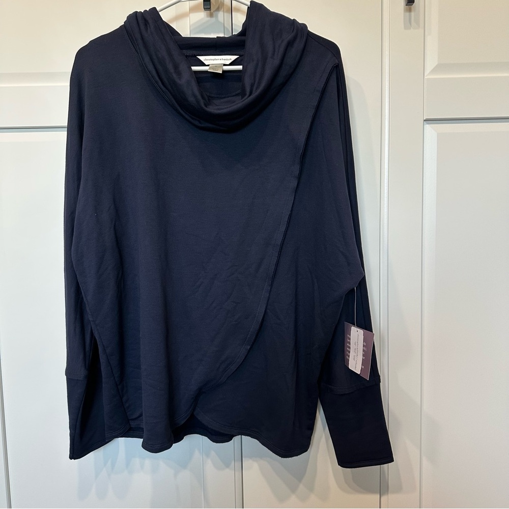 NWT Christopher & Banks Navy Cowl Neck Long Sleeve Wrap Top,medium,lagenlook